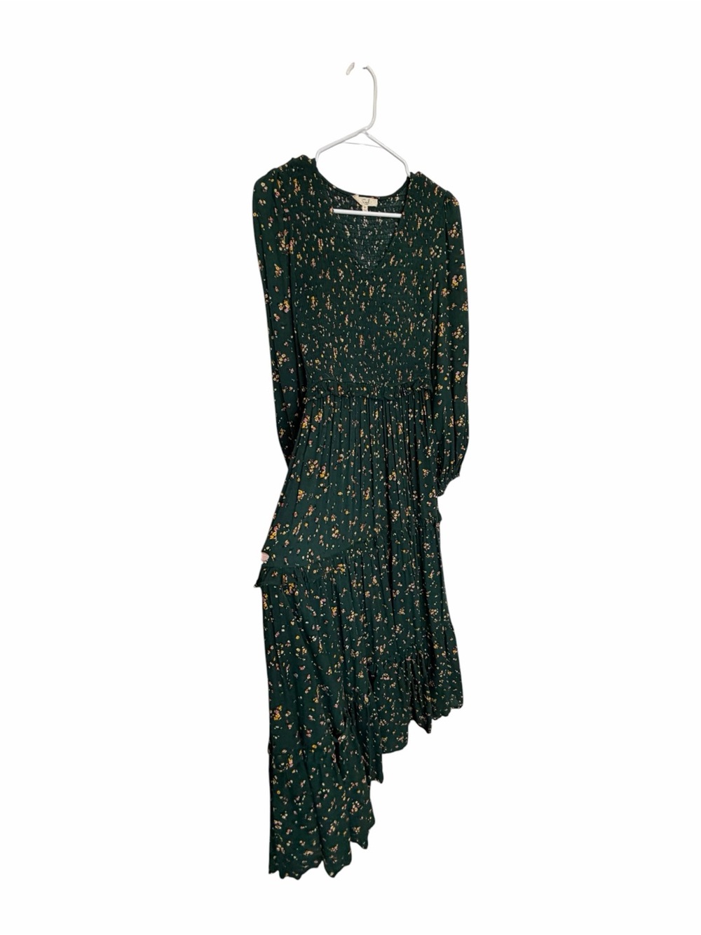 Easel Long Sleeve Tiered Maxi Dress Green with Floral Accents Size Small - Picture 10 of 17